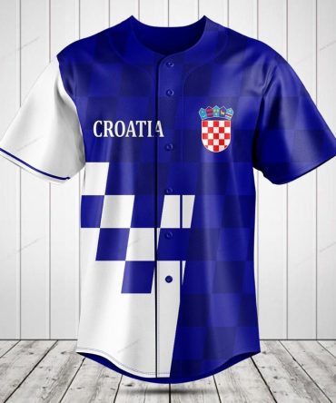 Croatia Checkerboard Baseball Jersey – Custom Team Sportswear, Blue & White Design