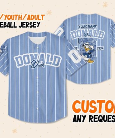 Customizable Donald Duck Baseball Jersey - Kids/Youth/Adult Sizes Available