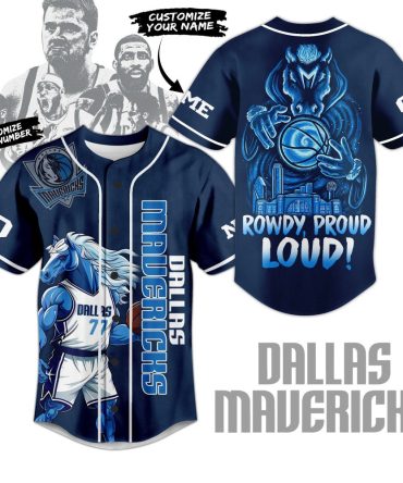 Custom Dallas Mavericks Baseball Jersey - Personalize Name & Number, Rowdy Proud Loud Design
