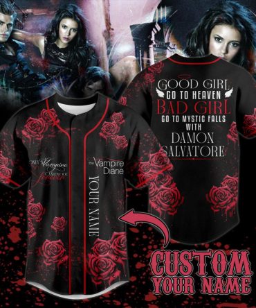 Custom Vampire Diaries Baseball Jersey - Add Your Name, Stylish Rose Design, Perfect Gift!