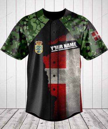 Customizable Danish Flag Baseball Jersey - Personalized Name & Camo Design, Perfect Gift!