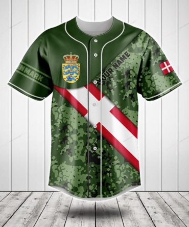Custom Denmark Flag Camo Baseball Jersey - Personalized Name & Crest