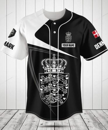 Custom Denmark Baseball Jersey – Personalized Name & Number, Stylish Black & White Design