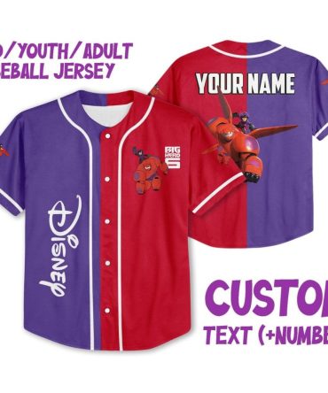 Custom Disney Baseball Jersey - Big Hero 6 Design - Personalized Name & Number - Kids/Youth/Adult Sizes