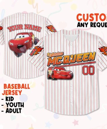 Custom Lightning Mcqueen Baseball Jersey - Kids, Youth & Adult Sizes - Personalize Your Name!