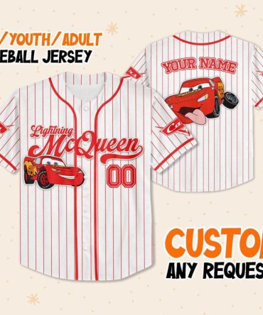 Custom Lightning Mcqueen Baseball Jersey For Kids/Youth/Adults – Personalize With Name!