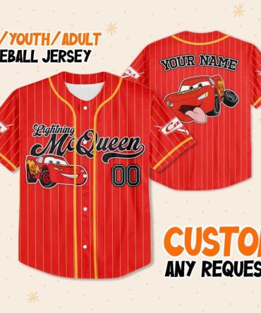 Custom Lightning Mcqueen Baseball Jersey - Kids/Youth/Adult - Personalized Name & Design