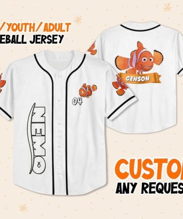Custom Kids/Adults Baseball Jersey - Personalized Nemo Design, Any Request Fulfilled!