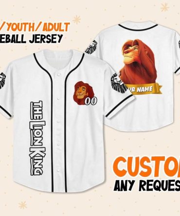 Custom Lion King Baseball Jersey - Kids/Youth/Adult Sizes - Add Your Name!