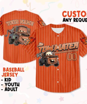 Custom Tow Mater Baseball Jersey - Kids, Youth & Adult Sizes - Personalize With Your Name!