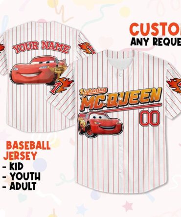 Custom Lightning Mcqueen Baseball Jersey - Kids, Youth, Adult Sizes - Personalized Sportswear Gift