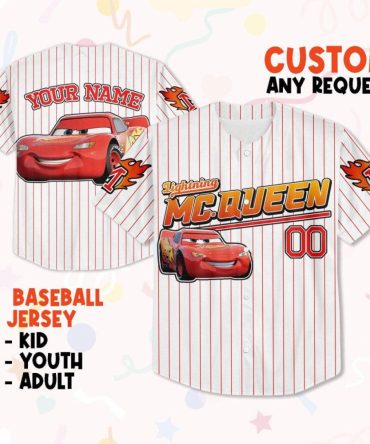 Custom Lightning Mcqueen Baseball Jersey - Kids, Youth & Adult Sizes - Personalize Your Name!