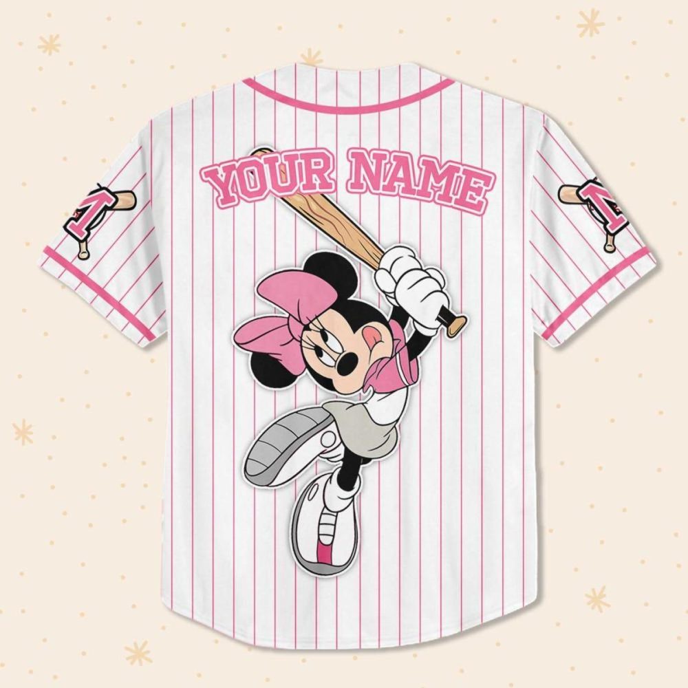 Custom Minnie Mouse Baseball Jersey For Kids/Youth/Adults – Personalize Your Name! - Image 4