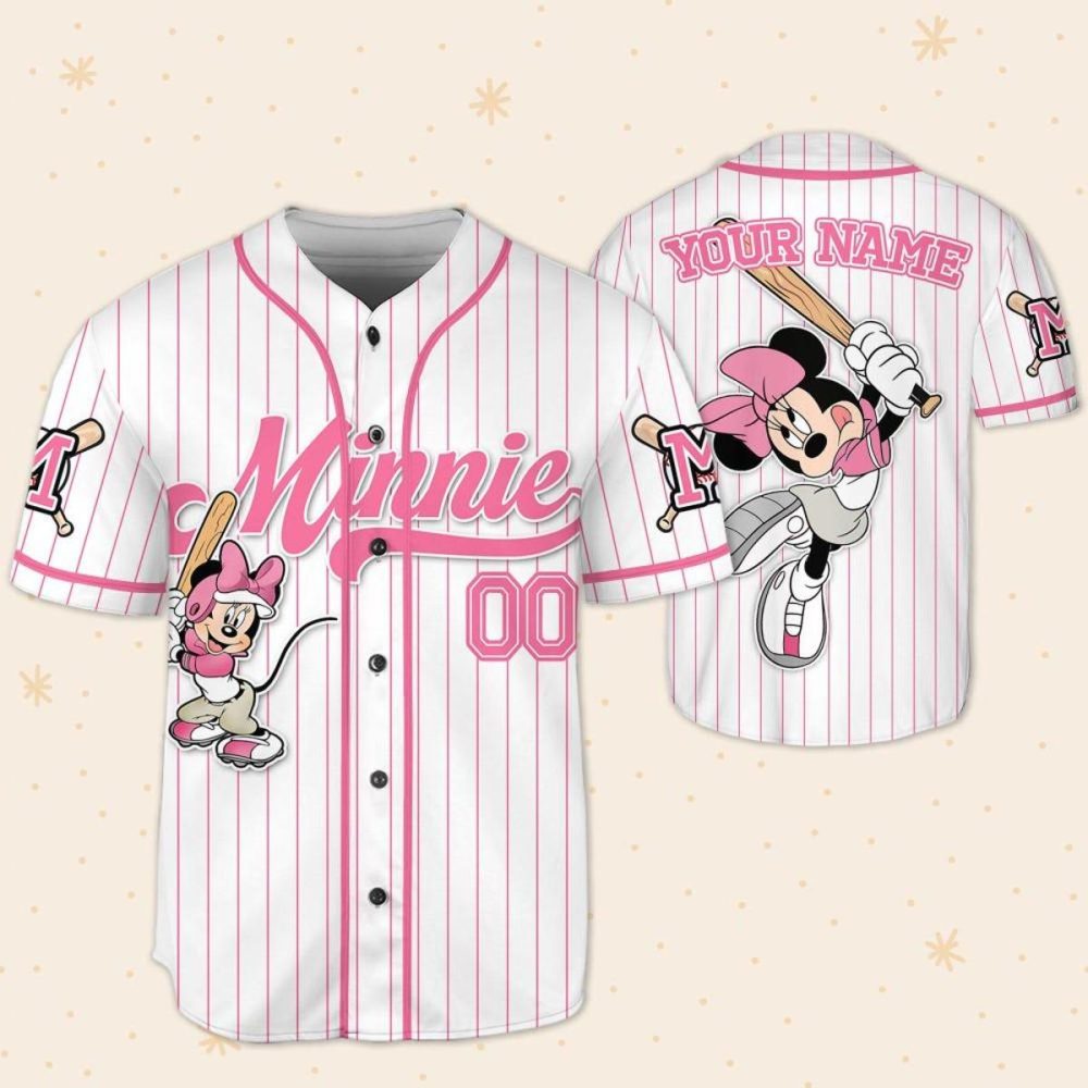 Custom Minnie Mouse Baseball Jersey For Kids/Youth/Adults – Personalize Your Name! - Image 6