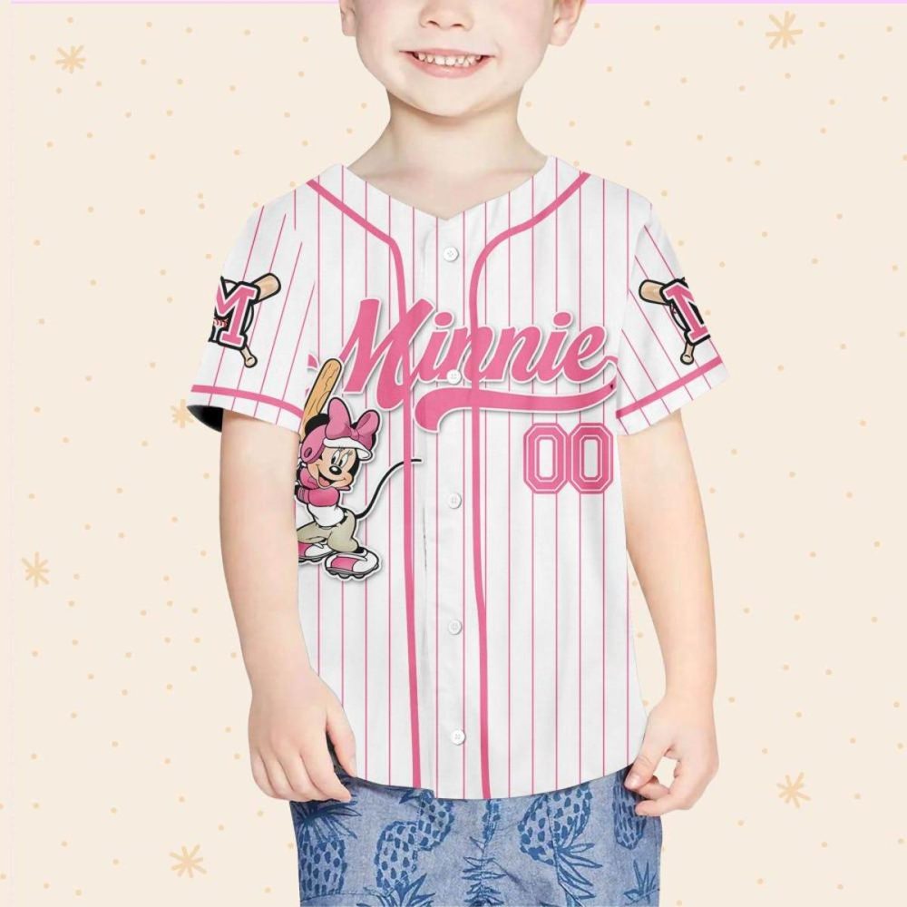 Custom Minnie Mouse Baseball Jersey For Kids/Youth/Adults – Personalize Your Name! - Image 5