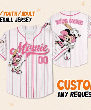 Custom Minnie Mouse Baseball Jersey For Kids/Youth/Adults – Personalize Your Name!