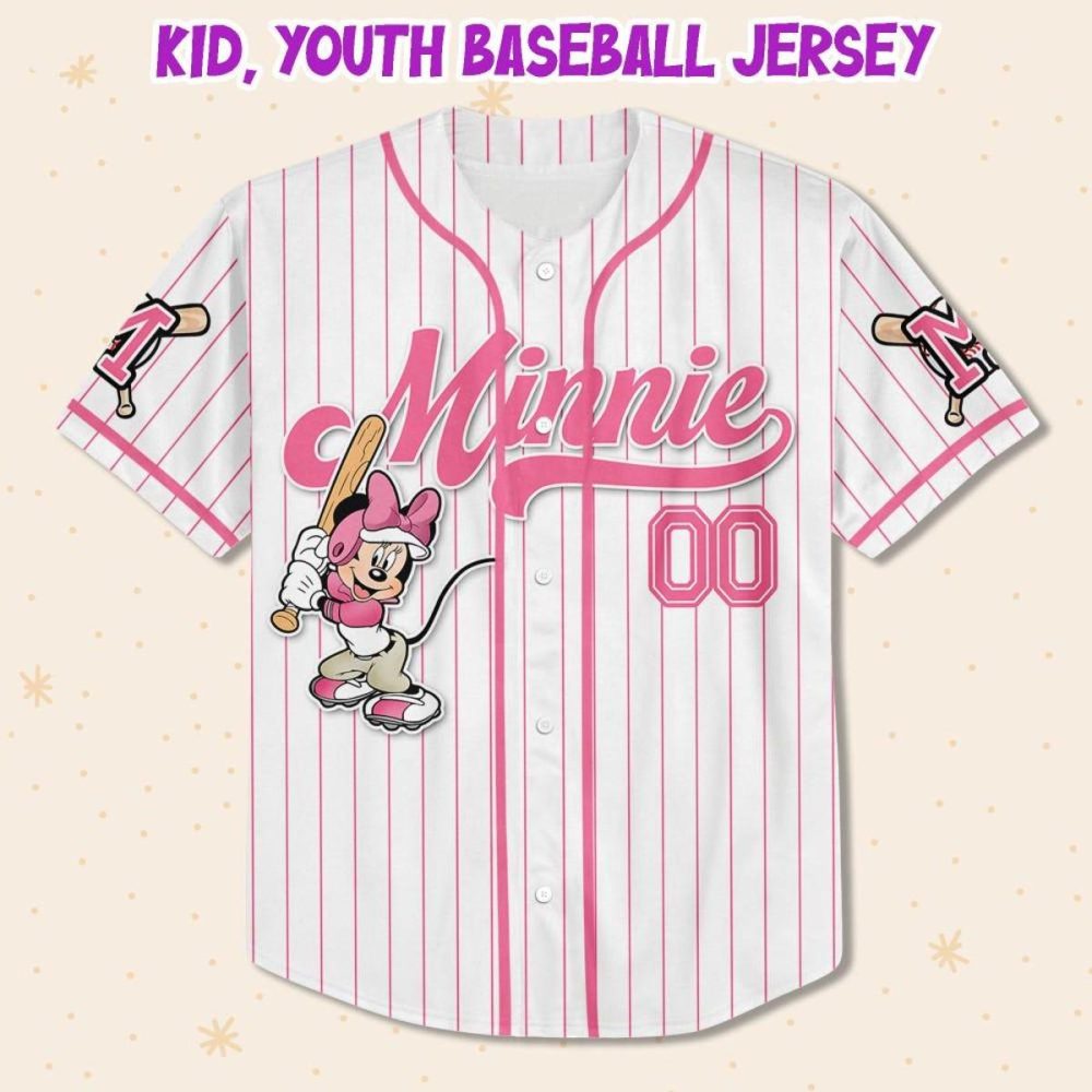Custom Minnie Mouse Baseball Jersey For Kids/Youth/Adults – Personalize Your Name! - Image 3