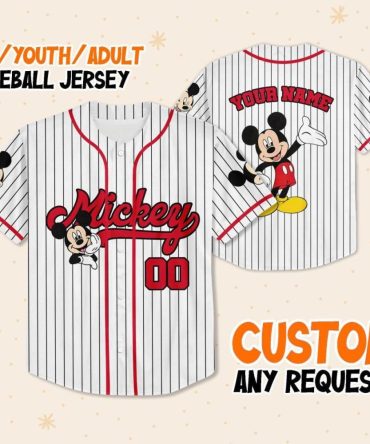 Custom Mickey Mouse Baseball Jersey For Kids/Youth/Adults – Personalize With Any Name!