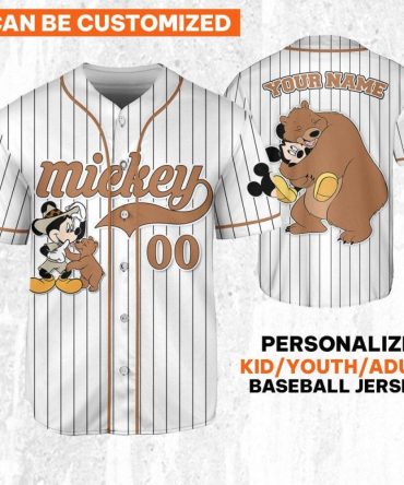 Customizable Mickey & Bear Baseball Jersey - Kids/Youth/Adult Sizes, Personalize Now!