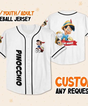 Customizable Pinocchio Baseball Jersey For Kids/Youth/Adults – Personalize With Your Name!