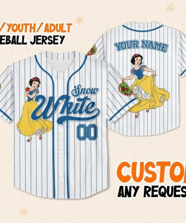 Custom Snow White Baseball Jersey For Kids/Youth/Adults - Personalized Name & Number
