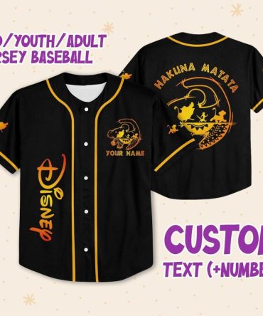 Custom Disney Baseball Jersey - Kid/Youth/Adult - Add Name & Number - Hakuna Matata Design