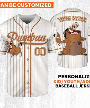 Customizable Pumbaa Baseball Jersey For Kids/Youth/Adults – Add Your Name!