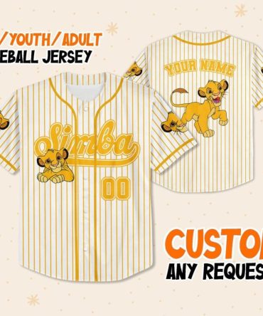Custom Simba Baseball Jersey For Kids/Youth/Adults - Personalized Name & Number