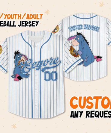 Custom Eeyore Baseball Jersey For Kids/Youth/Adults - Personalize Your Name!