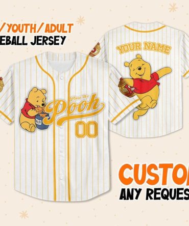 Custom Winnie The Pooh Baseball Jersey - Kids/Youth/Adult Sizes - Personalize With Your Name!