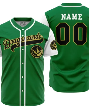 Custom Green Baseball Jersey - Dragonzords Design, Personalized Name & Number