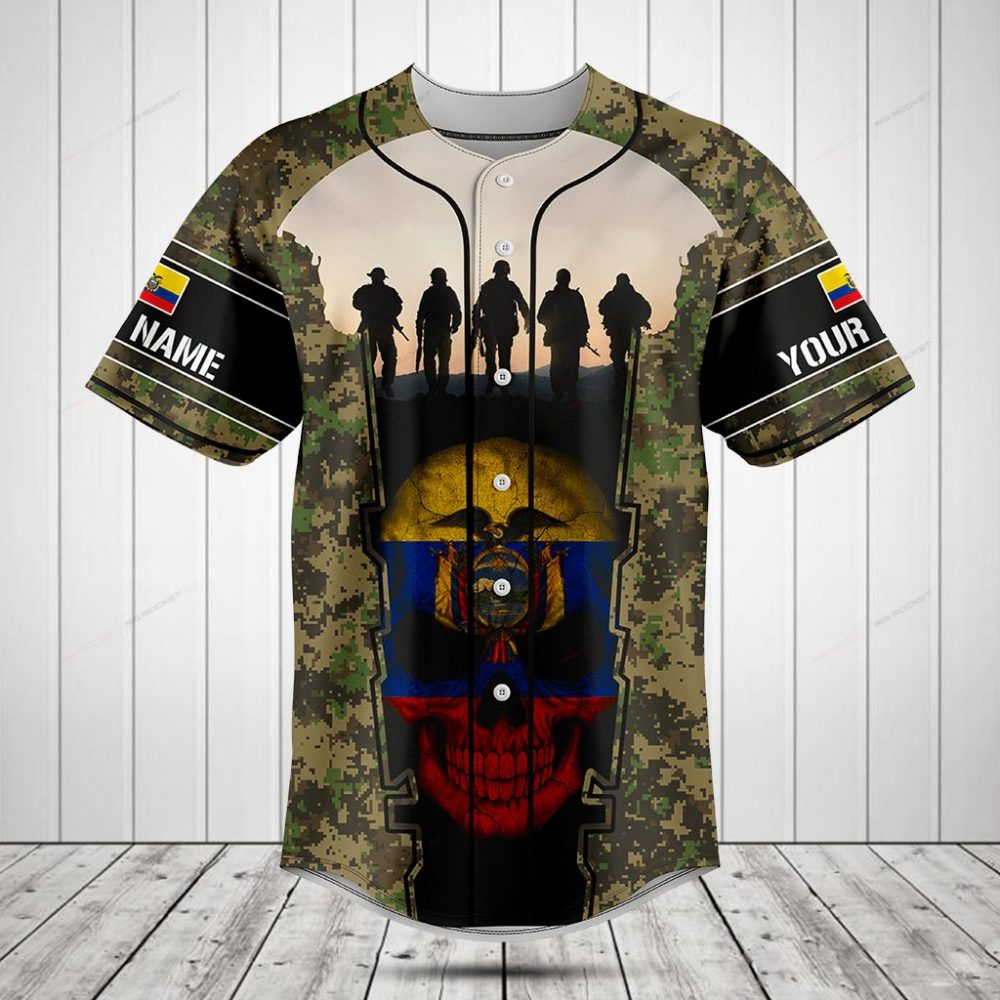Custom Camo Baseball Shirt With Flag & Soldier Design - Personalized Name Option