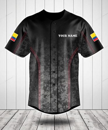 Customizable Black Camo Baseball Jersey With Flag & Name - Perfect Team Apparel