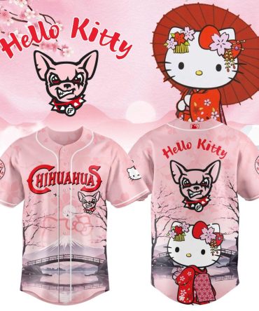 Hello Kitty & Chihuahua Pink Baseball Jersey – Cute Sakura Cherry Blossom Design