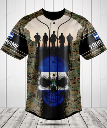 Custom Military Tribute Jersey Shirt – Camouflage Design With Skull & Soldiers – Personalized Name Option
