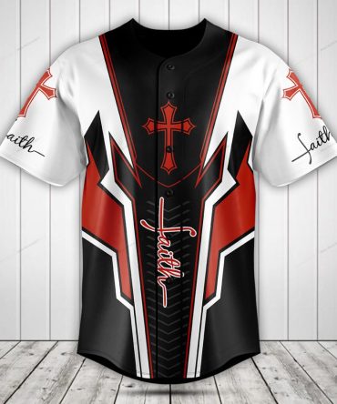 Faith Baseball Jersey - Bold Cross Design, Red & Black, Unisex Sportswear