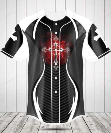 Stylish Cross Print Black & White Button-Up Jersey Shirt - Men'S Athletic Casual Wear