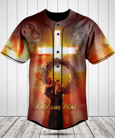 Faith Over Fear Lion & Cross Graphic Baseball Jersey – Bold Christian Apparel