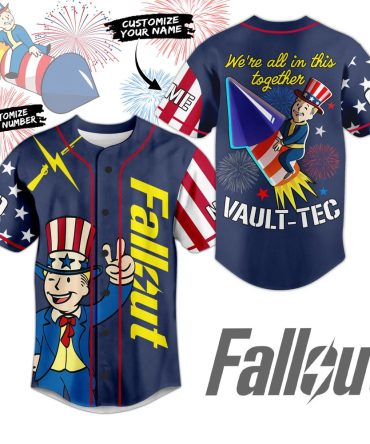 Customizable Fallout Vault-Tec Baseball Jersey – Unique Patriotic Design, Add Name & Number!