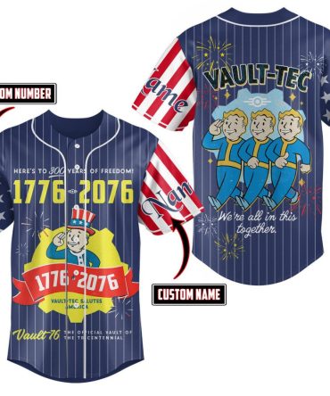 Custom Vault-Tec Baseball Jersey - Personalized Name & Number - 1776-2076 Patriotic Design