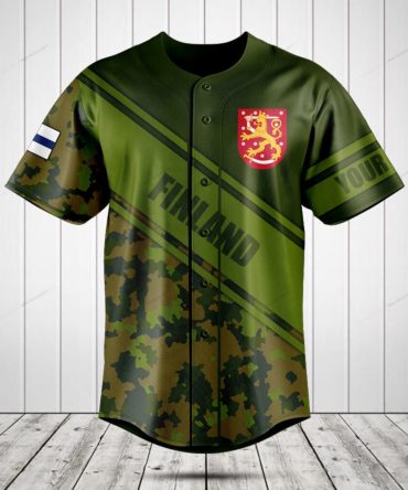 Stylish Finland Camo Baseball Jersey - Customizable Military Tribute Shirt, Unisex Design