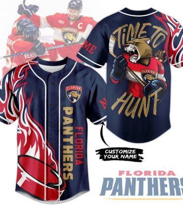 Customize Your Florida Panthers Jersey – Bold Design With 'Time To Hunt' Theme