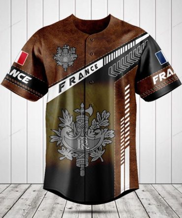 Stylish France Baseball Jersey - Vintage Brown & Black Design, Short Sleeve, Perfect Gift