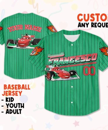 Customizable Kids Baseball Jersey - Fun Racing Car Design - Personalize With Your Name!