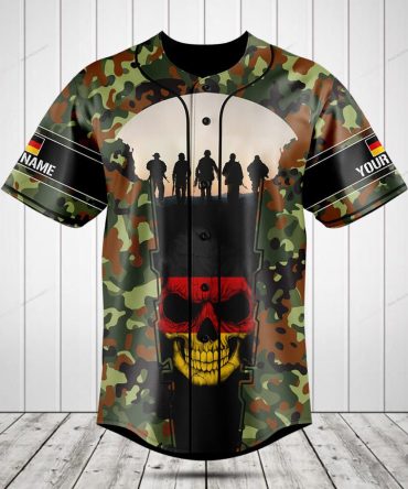 Custom Camo Baseball Jersey With Skull & Soldiers Design - Personalized Name - Unique Gift