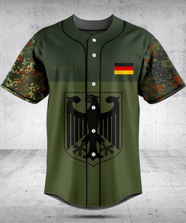 German Eagle Baseball Jersey - Military Green Camo Design, Customizable Text, Unisex Fit