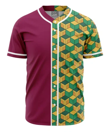 Vibrant Geometric Split-Design Baseball Jersey - Unisex Casual Shirt For Anime Fans