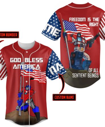 Custom Patriotic Transformer Baseball Jersey – God Bless America Design, Personalize Now!