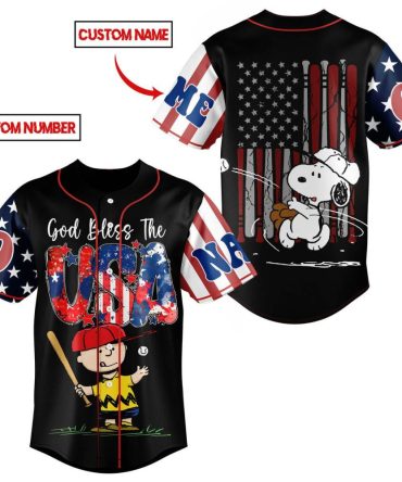 Custom Usa Baseball Jersey - Personalized Name & Number - Patriotic Peanuts Design