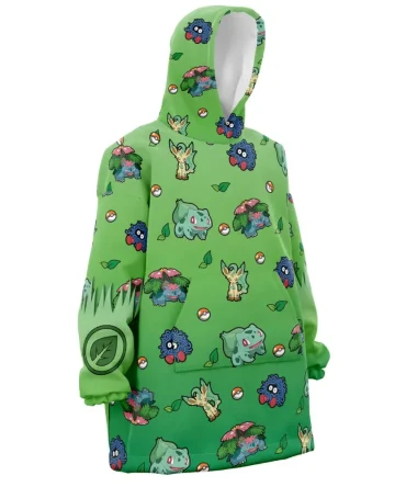 Grass Type Pattern Pokemon Hooded Blanket Hoodie
